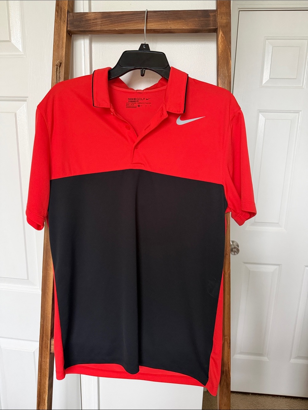 Nike Golf Medium Red and Black Colorblock DRI-FIT Polo